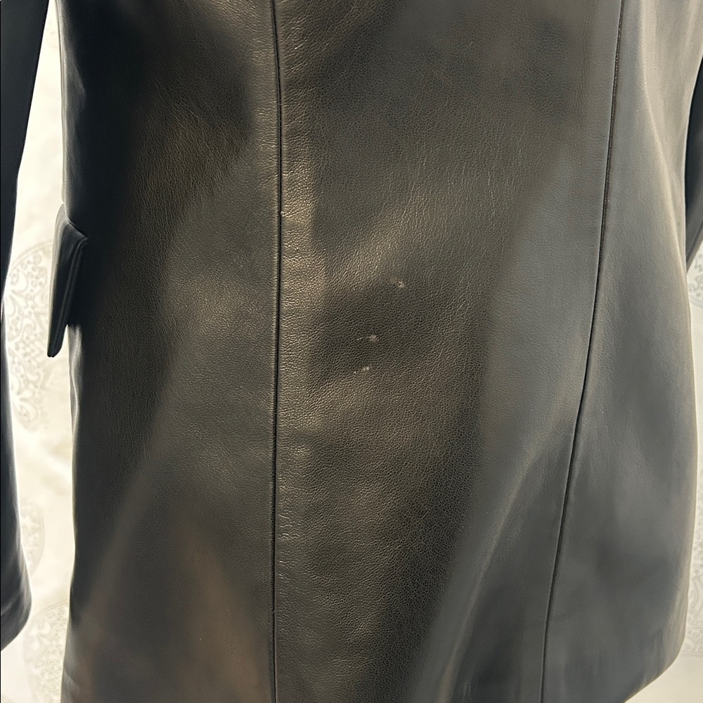 Mango Black Faux Leather Tailored Blazer Jacket Dark Academia Women Medium M - Picture 12 of 16